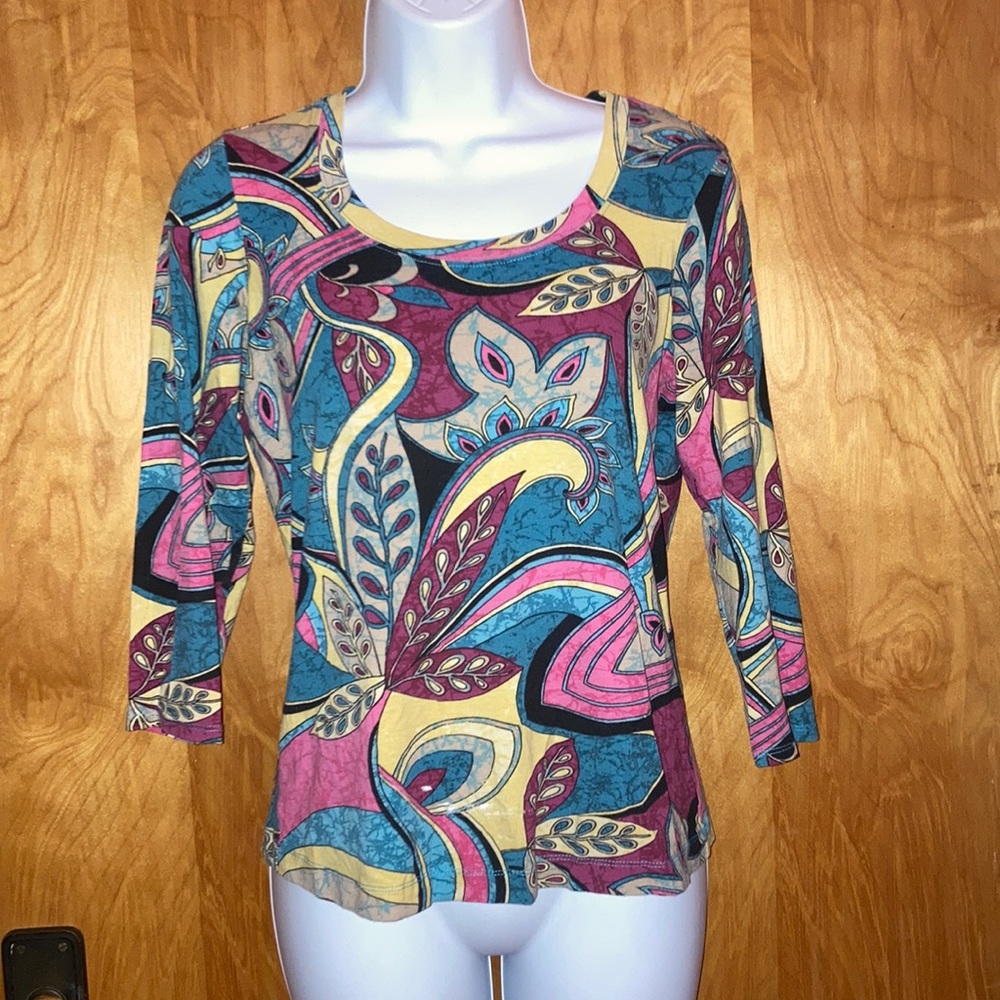 Chico’s Colorful Paisley 3/4 Length Sleeve Shirt Top Size O Small